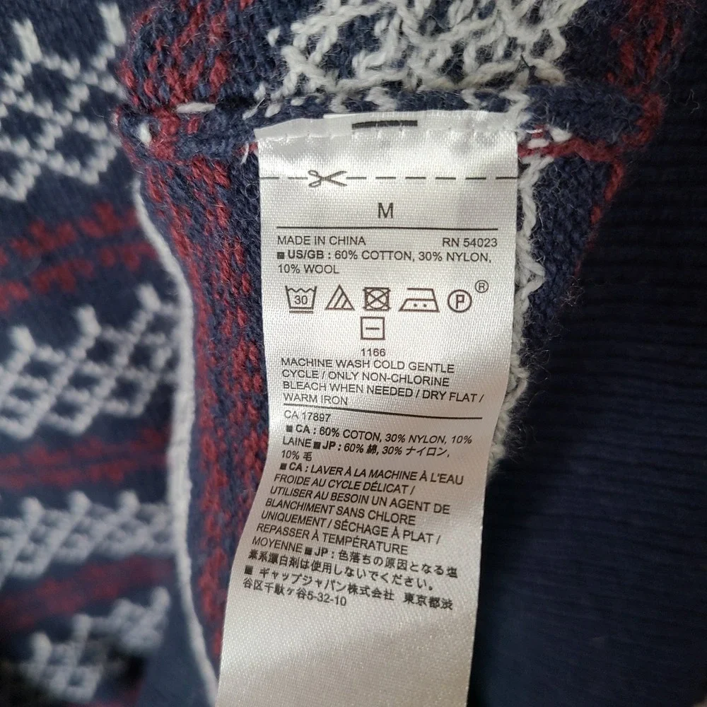 Banana Republic Sweater Mens M Blue Red Fair Isle Crew Neck Cotton Wool NEW